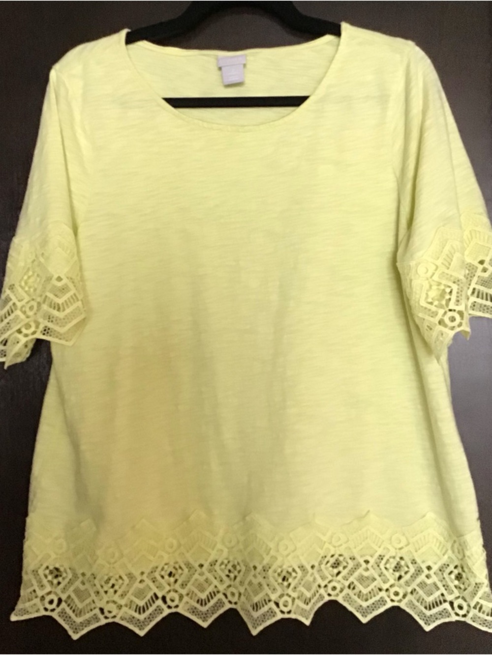 Chico's Green Lace-Hem Short Sleeve Tunic
